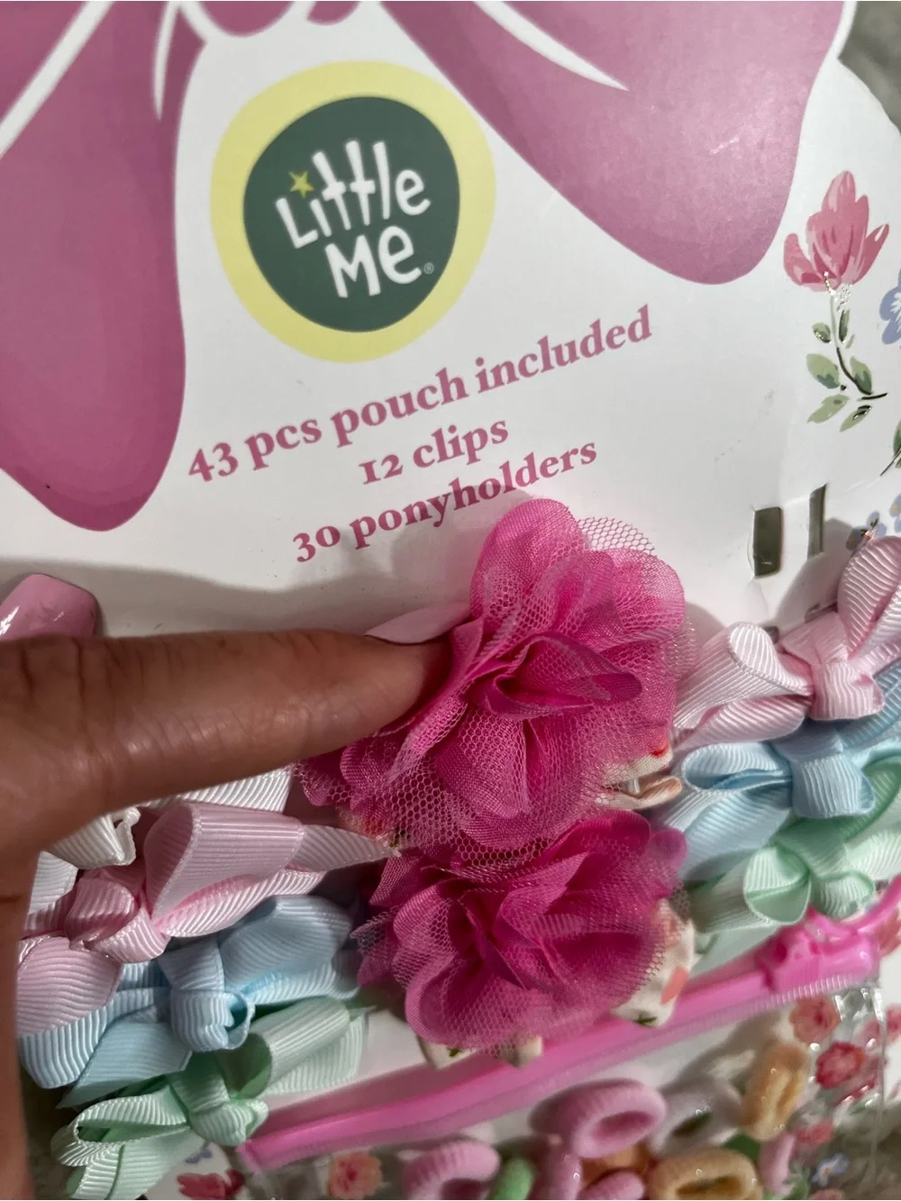 Little Me Pastel Bow & Elastic Hair Accessory Set - Pink, Mint, Blue, White